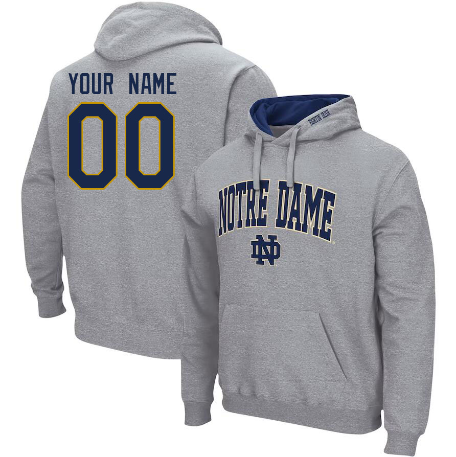 Custom Notre Dame Fighting Irish Name And Number College Hoodie-Gray - Click Image to Close